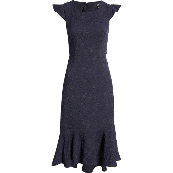 NEW Lulu’s Sophisticated Soirée Jacquard Dress in Navy Blue - Picture 2 of 7